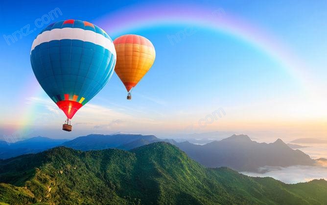 彩虹漂浮热气球PPT背景图片截图