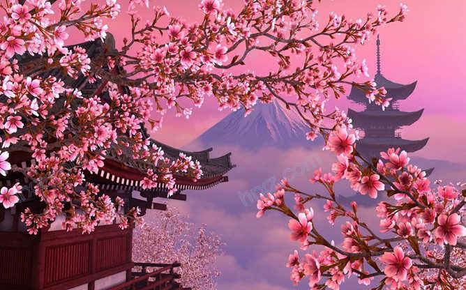 富士山樱花PPT背景图片 富士山樱花PPT背景图片