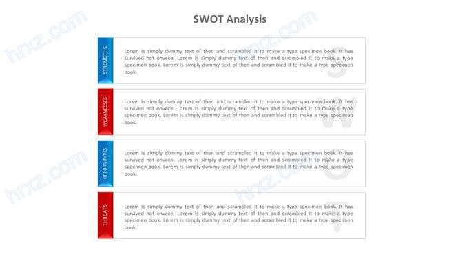 四项并列SWOT分析PPT文本框图表截图