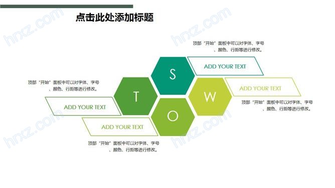 swot六边形蜂窝样式分析PPT模板截图