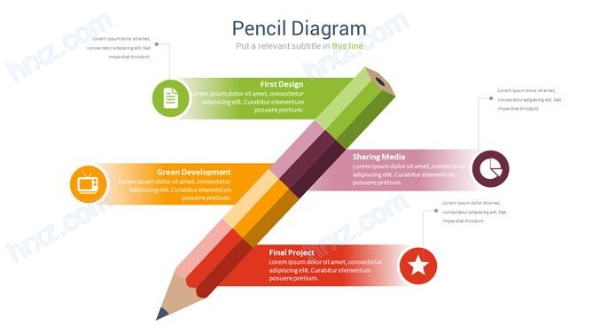 彩色铅笔四项并列PPT图表图表截图