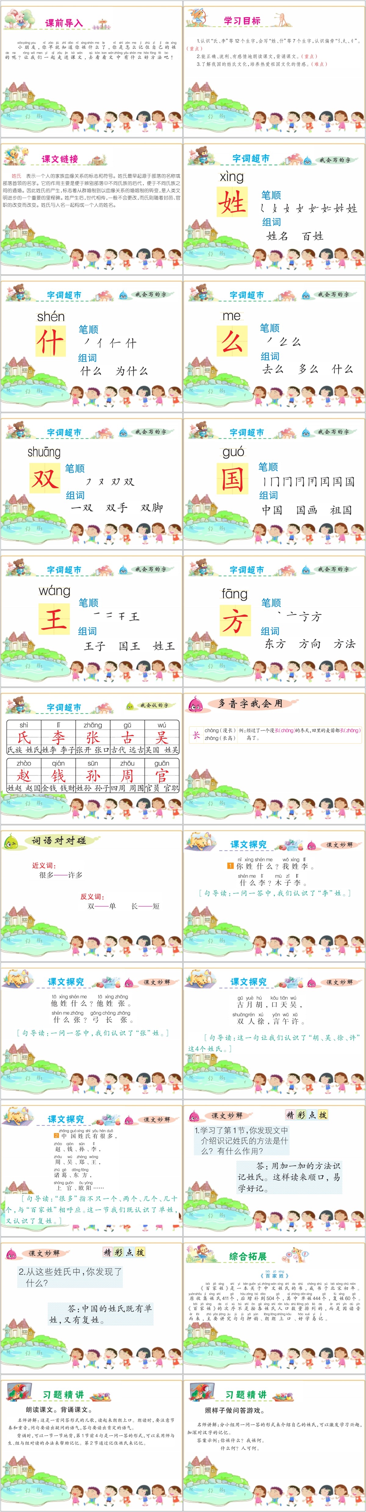 一年级下册姓氏歌PPT课件 一年级下册姓氏歌PPT课件