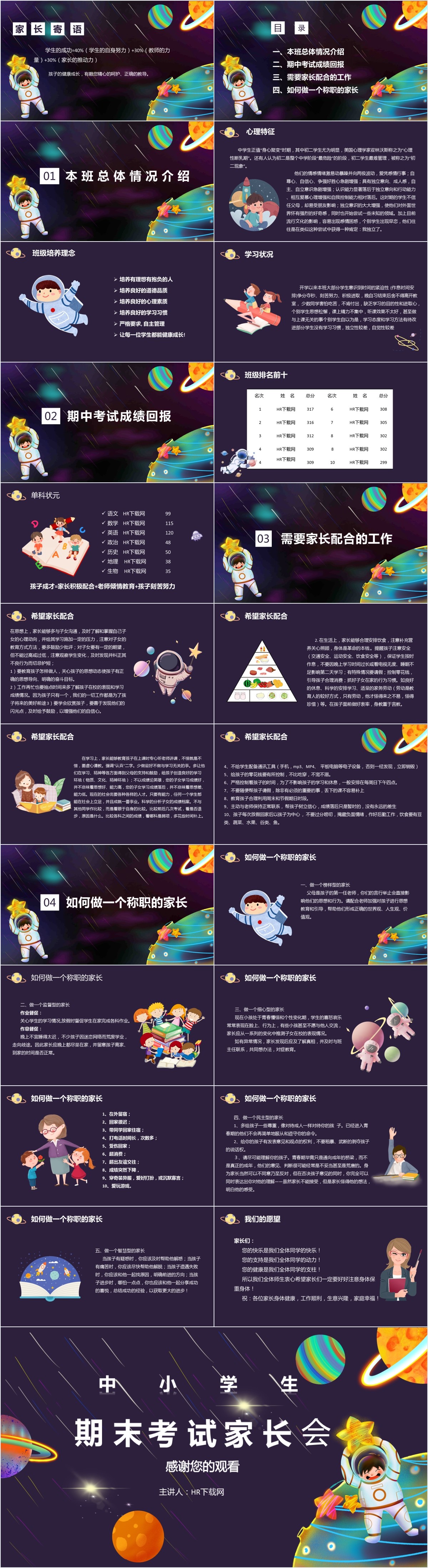 中学期末考试家长会PPT